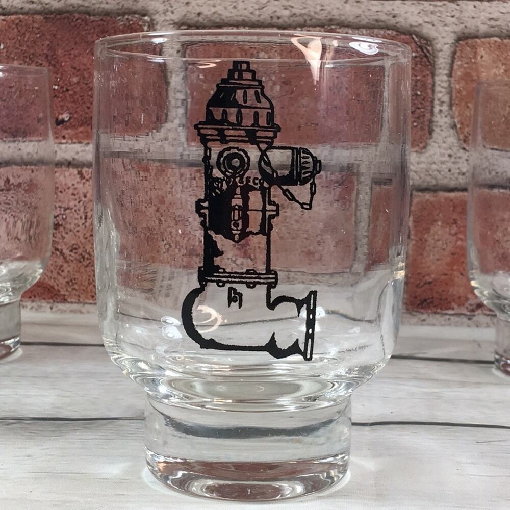 4 Heavy Bottom 10-ounce Low-Ball Glasses with Fire HYDRANT Images Firefighter